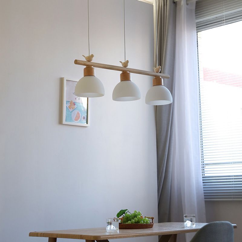 Wooden Island Light Modern Island Hanging Light with Bird Decoration for Dining Room