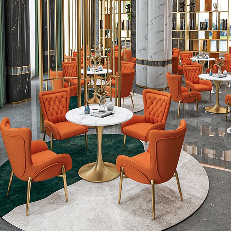 Metal Traditional Luxury Round Table Sintered Stone Table with Tulip Base for Home