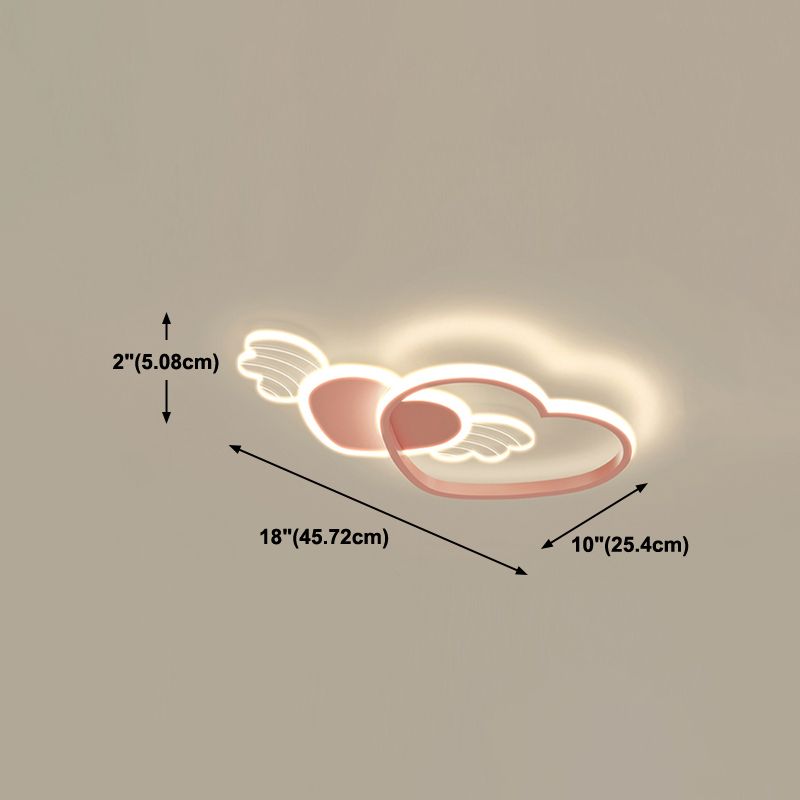 Metal Heart Shape Flush Ceiling Light Modern Style 4 Lights Flush Mount Lighting in Pink
