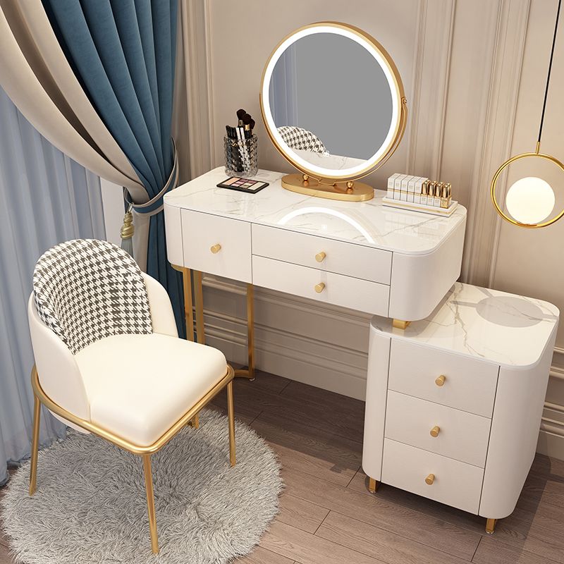 Solid Wood Makeup Vanity Desk Storage Dressing Table Stool Set with Drawer