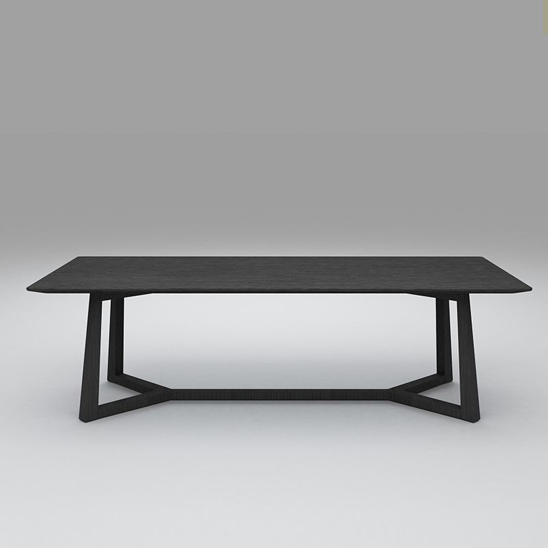 Rectangle Black Industrial Dining Table Pine Solid Wood Table with Trestle Base