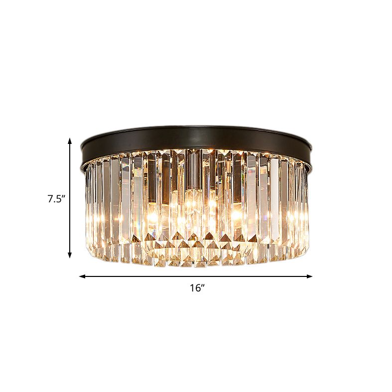 Lámpara de techo de metal con iluminación empotrada circular vintage de 4/6/8 luces con prisma de cristal transparente en negro