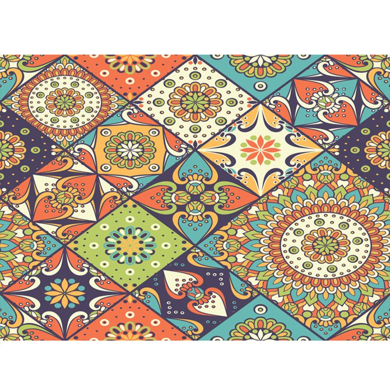 Tapis à imprimé en mosaïque à fleurs multicolo