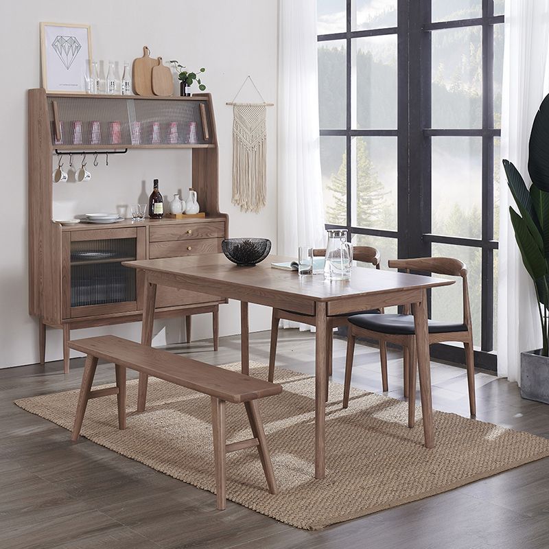 Rectangle Ash Wood Table in Nature/Walnut Modern Dining Table with 4 Legs for Restaurant