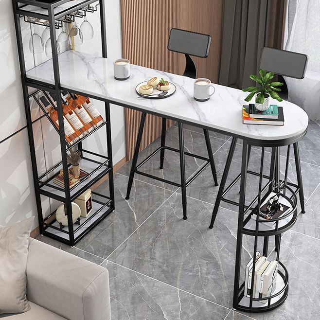 Sintered Stone Top Irregular Shape Pub Table Luxurious Bistro Table with Double Pedestal