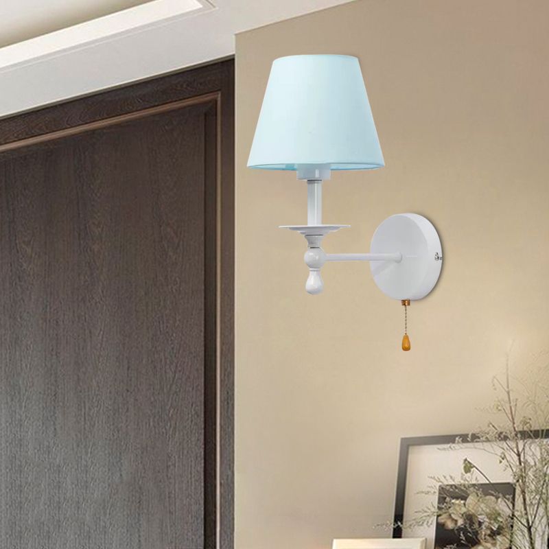 Stof taps toelopende schaduw wandlicht met trekketting eetkamer een licht modern sconce licht in blauw