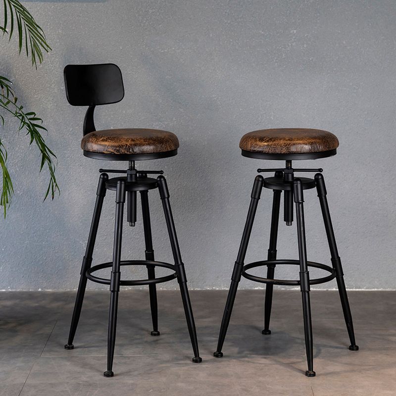 Taburete de bar de hierro con reposapiés de altura ajustable industrial, taburete de cocina de 27,55 pulgadas con patas negras