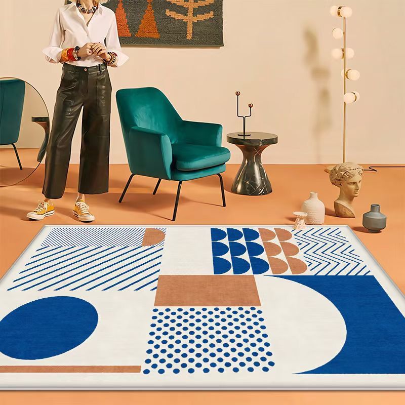 Beige Modern Rug Polyester Circle Pattern Rug Washable Rug for Home Decor