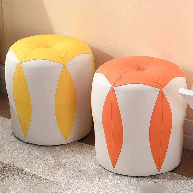 Modern Water Resistant Pouf Round Color Block Leather Indoor Pouf