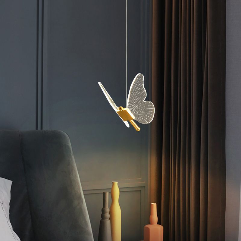 Acrylic Gold LED Pendant Light in Modern Artistic Style Wrought Iron Butterfly Hanging Lamp