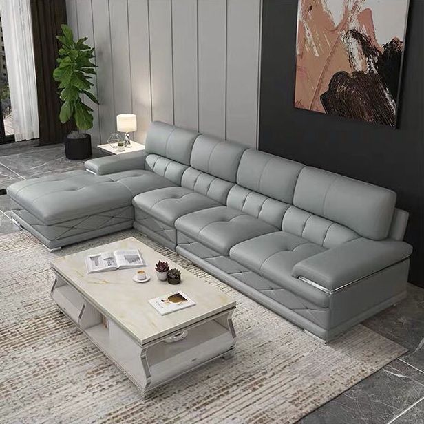 Genuine Leather Sofa & Chaise Modern Tufted Pillow Top Arm Sofa