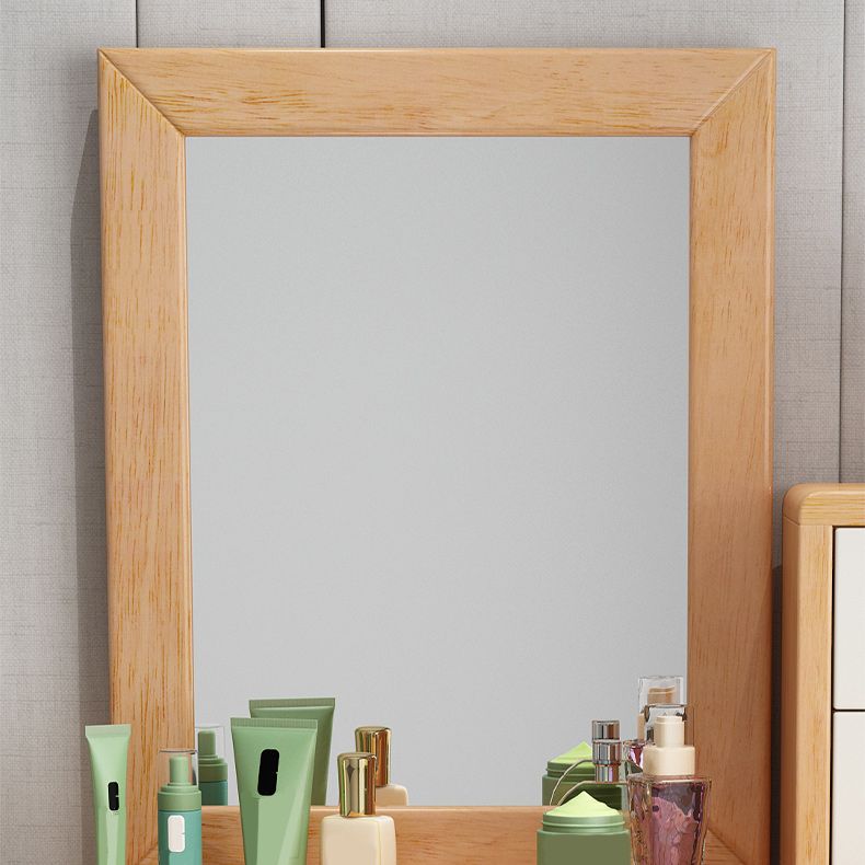 Contemporary Solid Wood Makeup Table Vanity Stool with Drawers and Mirror