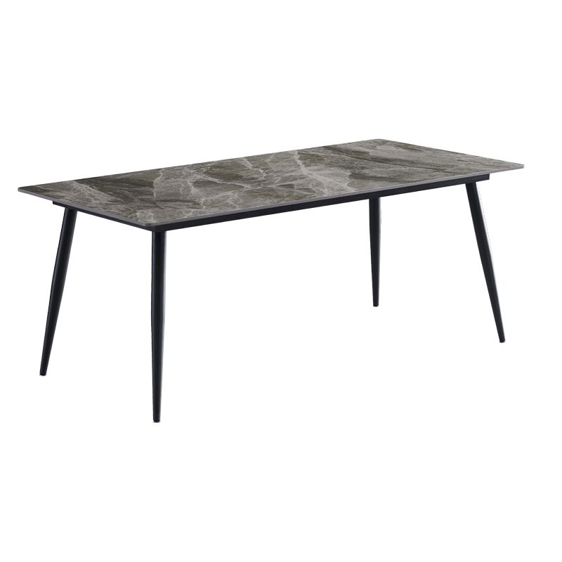 Metal Industrial Rectangle Dining Table Sintered Stone Top Indoor Table with Black Legs