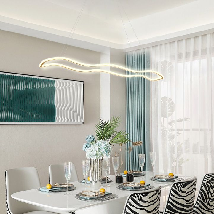 Metal Wavy Island Pendant Light Modern Style LED Island Lighting Fixture for Dinning Room