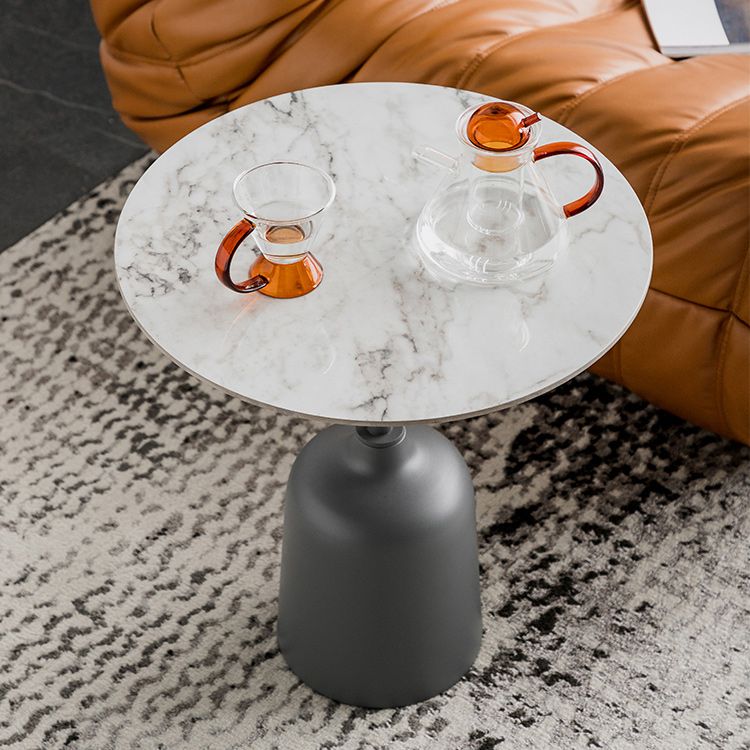 Modernistic Pedestal End Table Slate/Wood Top Round Corner Table