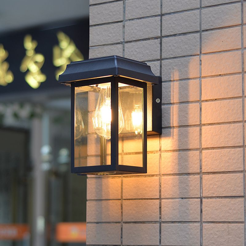 Modern Aluminum Wall Light Black Box Shape Wall Sconce with Glass for Patio