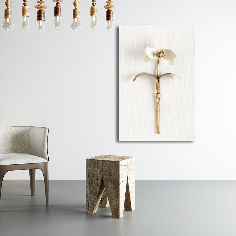 Gold Nordic Canvas Art Branch of Blooming Flower Wall Decoration for Living Room