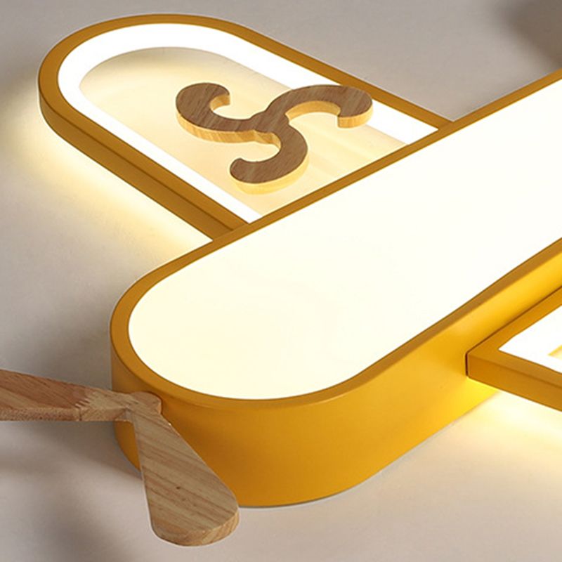 Plane Flush Ceiling Light Childrens Metal LED Flushmount Light with Wood Decoration for Bedroom