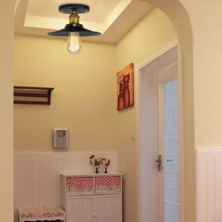 Industrial Retro Iron Ceiling Light Cone Shape Flush Mount in Black