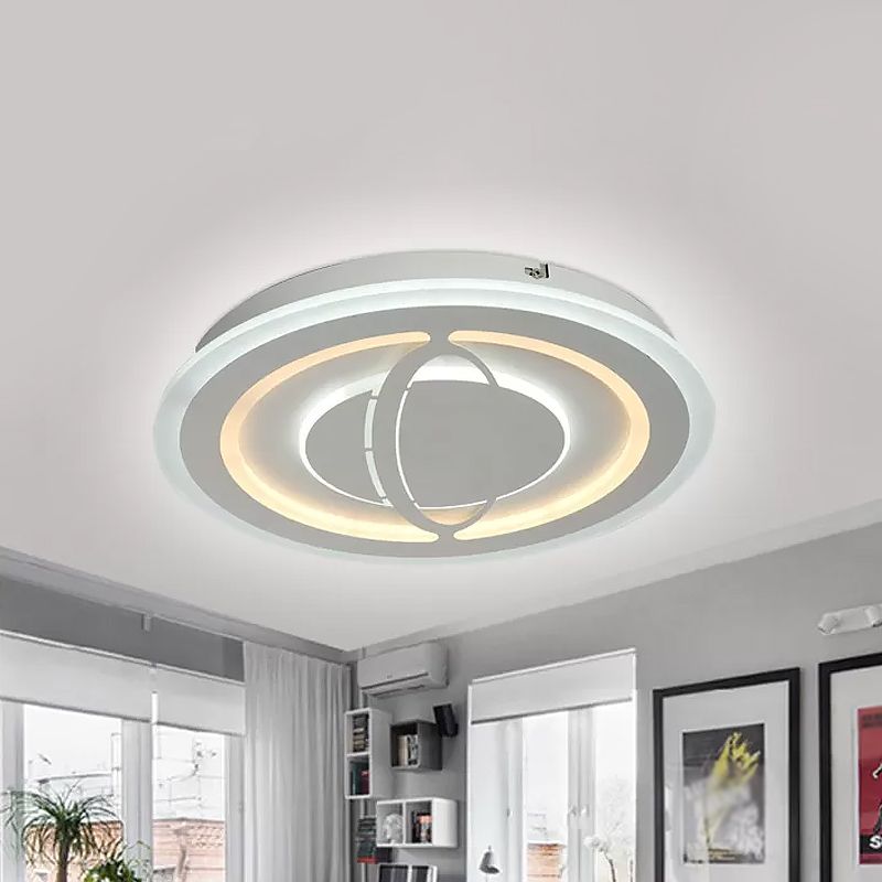 LED Parlor Ceiling Flush Mount Modern White Flushmount Lighting with Planet Acrylic Shade
