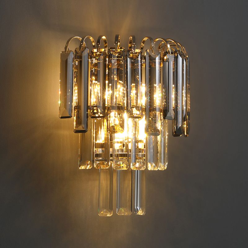 Modern Style Three-Tiered Wall Light Crystal 3 Light Sconces for Bedroom