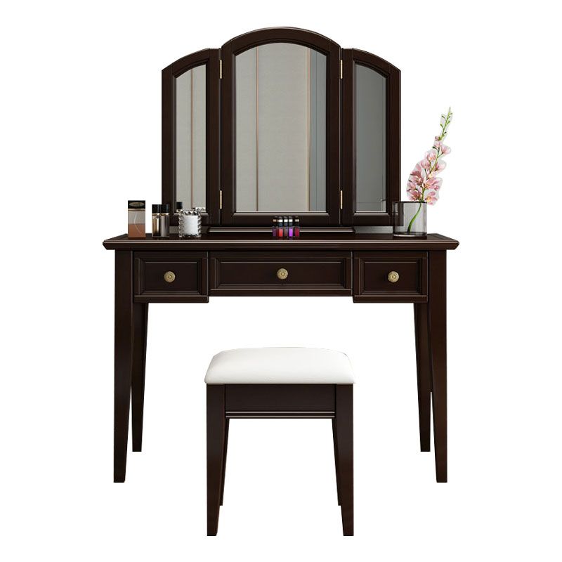 Traditional Solid Wood Vanity Makeup Table Set 3-Drawer Dressing Table