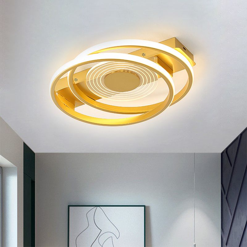 Dual Ring Ceiling Fixture Minimalism Metallic 16.5"/20.5" Wide LED Gold Flush Mount Lamp, Warm/White Light