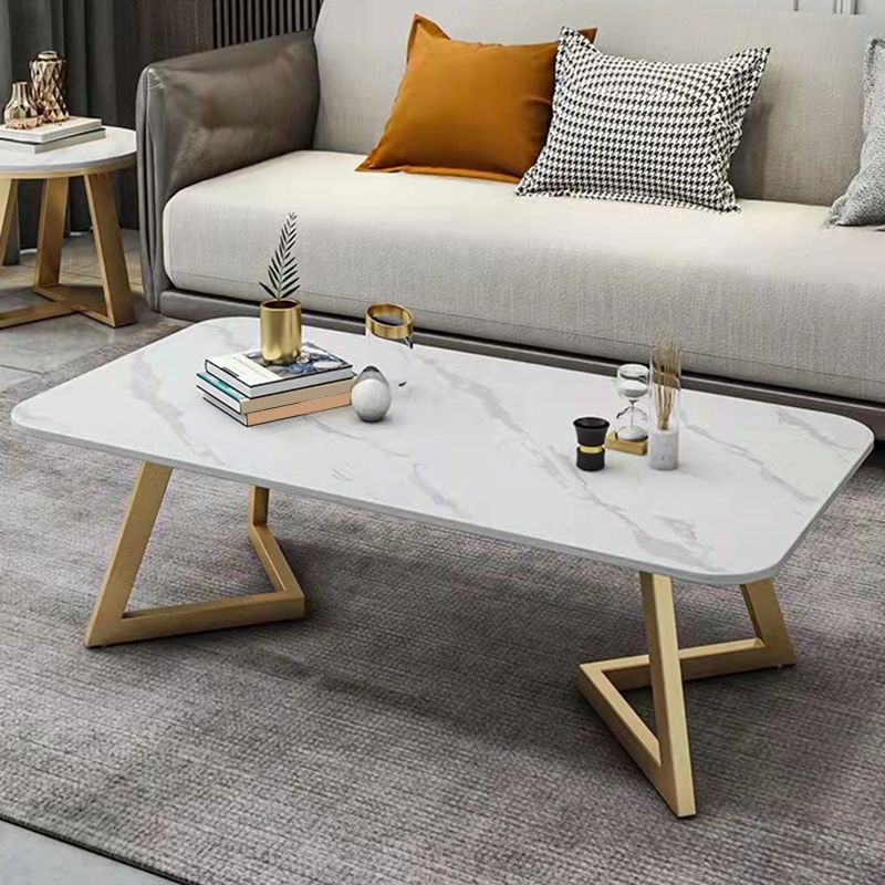 Glam Style Rectangle Slate Coffee Table 17.7"H Iron Sled Cocktail Table