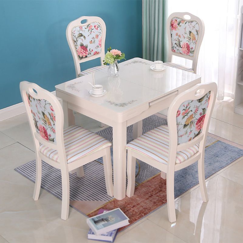 Contemporary Extendable Rectangular Glass Dining Table with 4 Legs