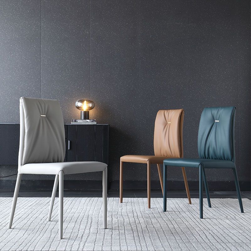 Contemporary Design Leather Dining Chairs Armless Solid Back Chair