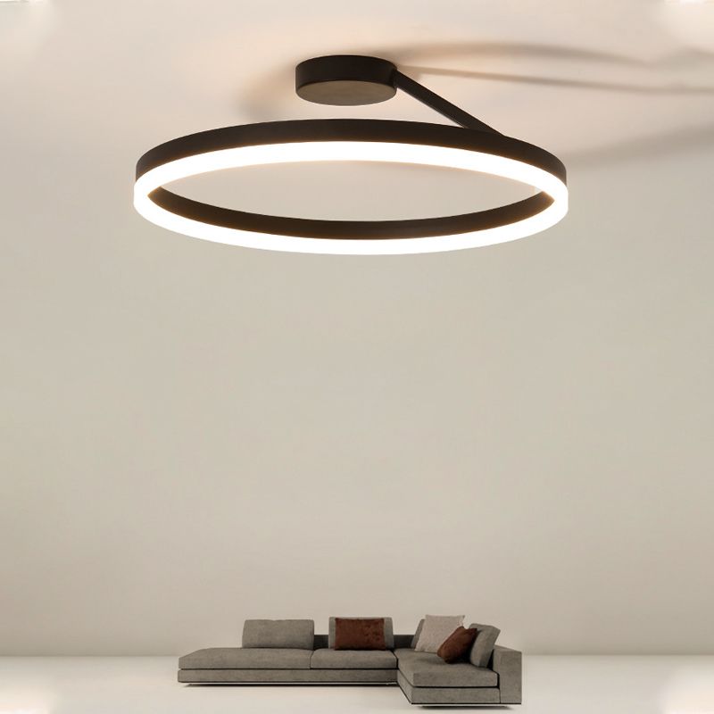 Anillo de metal semi iluminación de montaje de montaje LED minimalista Luz de techo negro