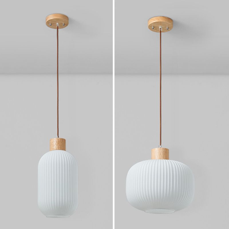 Lampe à suspension géométrique en bois léger créatif moderne avec une teinte en verre blanche