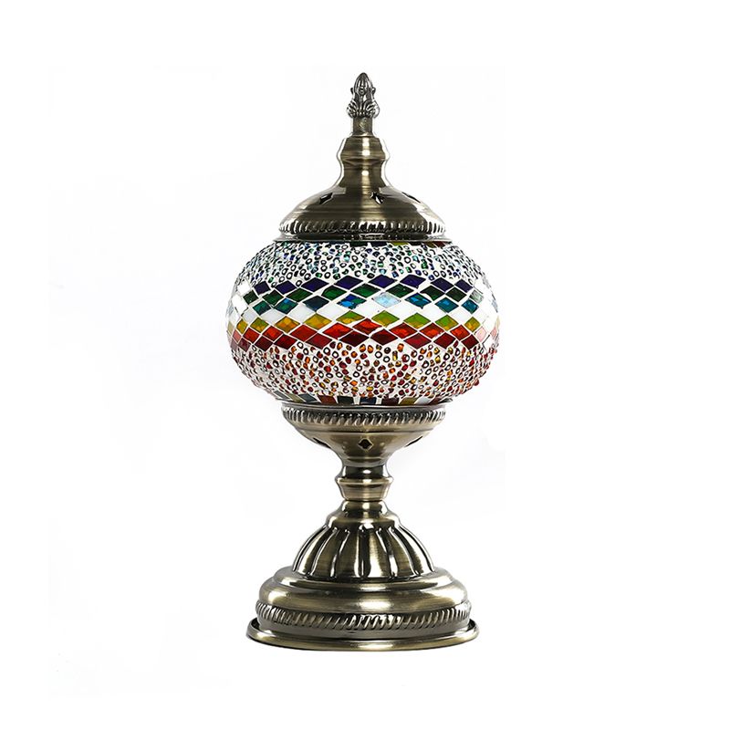 1 Light Night Light Mediterranean Global Orange/Red and Blue Stained Glass Table Lamp for Bedroom