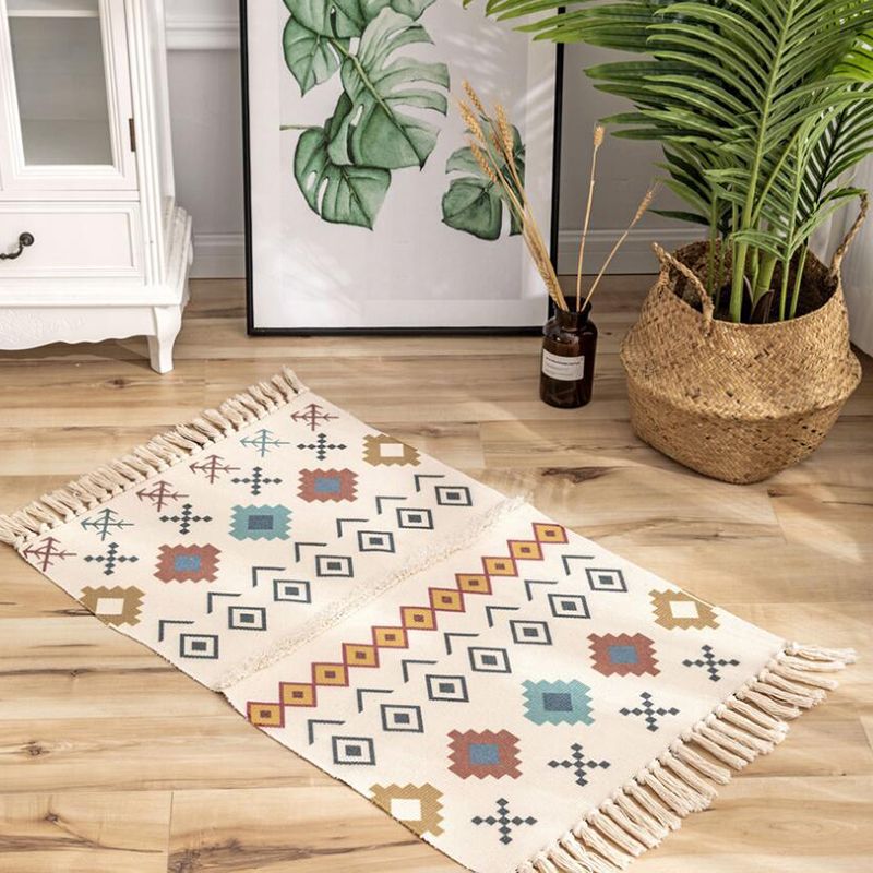 Bohemian Cotton Blend Area Carpet Tribal Print Indoor Rug Fringe Area Rug for Home Decor