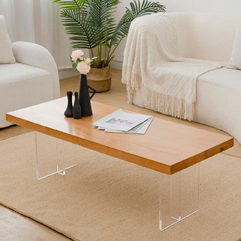 Scandinavian Rectangular Wood Coffee Table 15.7" H Acrylic Legs Cocktail Table