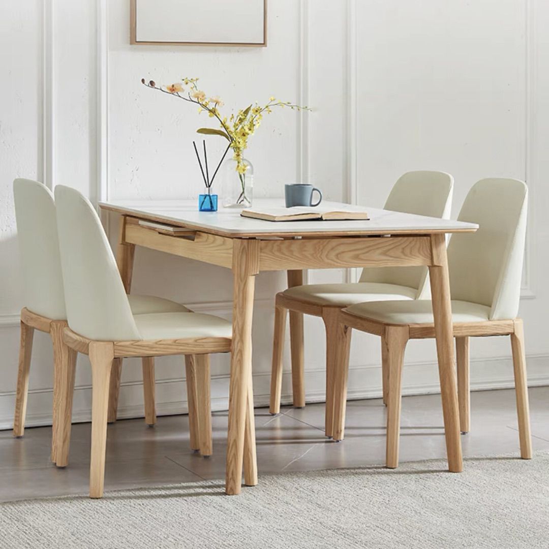 Standard Sintered Stone Top Dining Set with Light Brown Solid Wood Legs for Dining Furniture