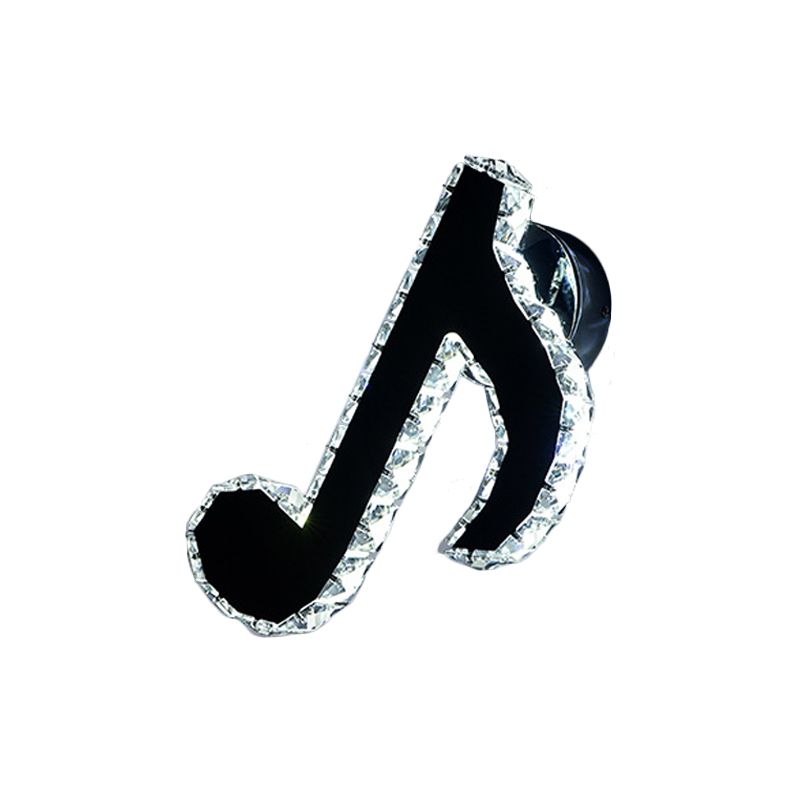Music Note Crystal Wall Light Sconce Simple Style LED Corridor Wall Mount Lamp in Black