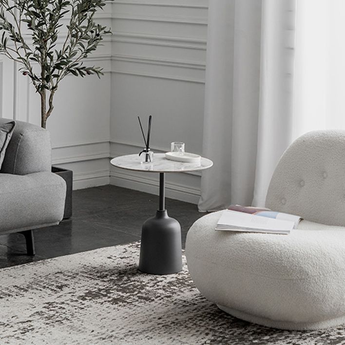 Modernistic Pedestal End Table Slate/Wood Top Round Corner Table