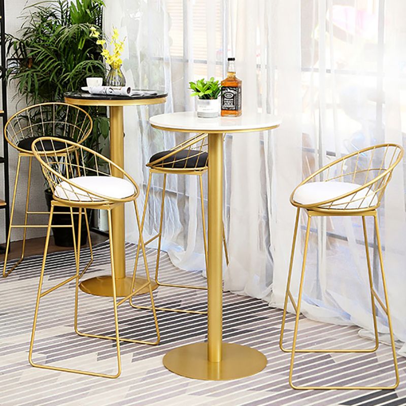 Glam Gold Iron Bar Table 21.6"W Round Top Marble Bistro Table for Breakroom