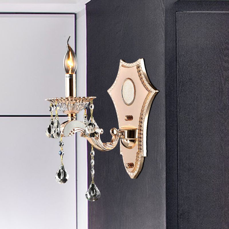 Bare Bulb Sconce Light Fixture Vintage Style Clear Crystal 1/2-Head Gold Finish Wall Mount Light