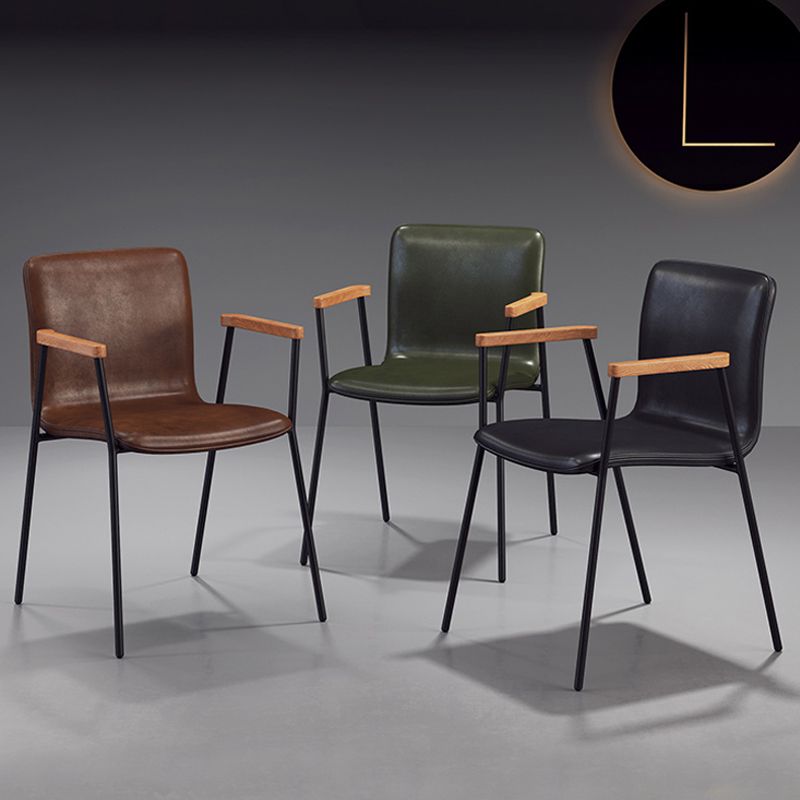 Industrial Style Leather Dining Side Chairs Solid Back Armless Chairs for Home Use