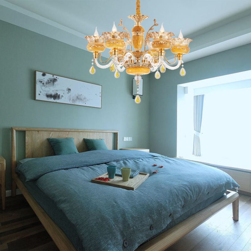 Modern Flower Shaped Chandelier Lighting Fixture Clear Crystal 6/8 Lights Bedroom Drop Pendant