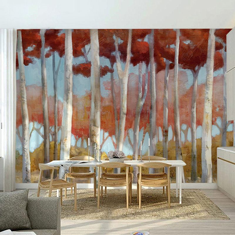 Red Forest Wall Covering Moisture-Resistant Wall Mural for Coffee Shop