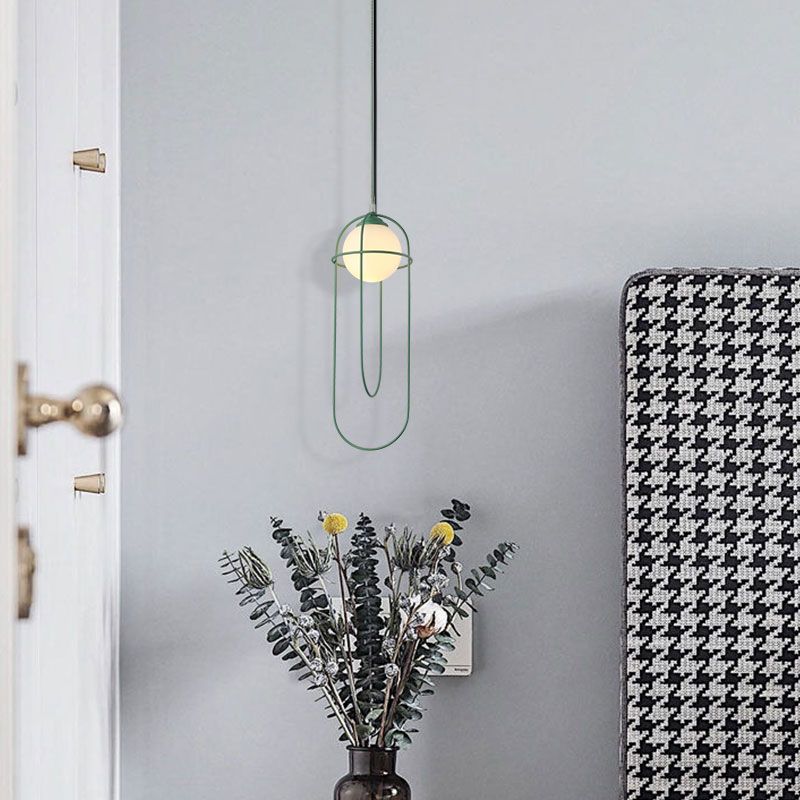 Glass Ball Pendant Light Macaron Style 1-Light Hanging Light with Cage