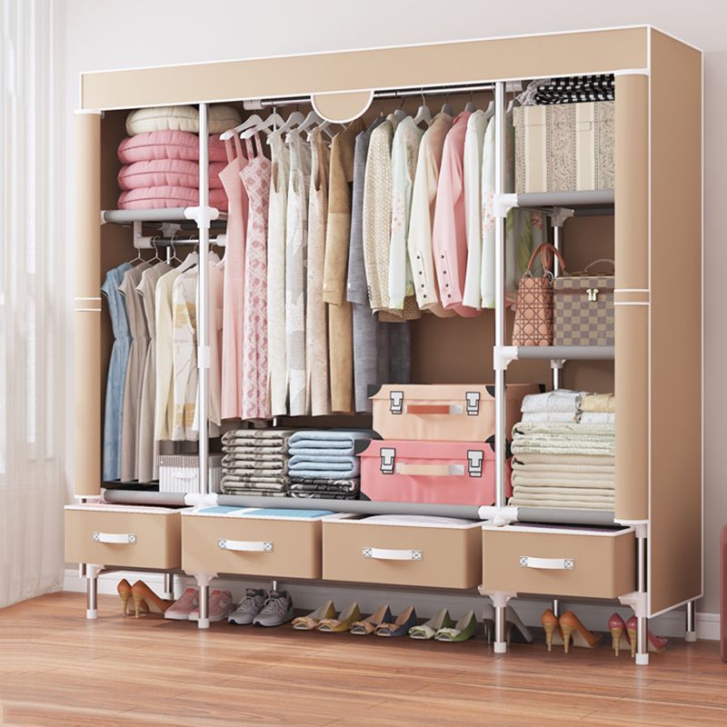 Modern Bedroom Wardrobe Armoire Steel Frame Wardrobe with Drawers