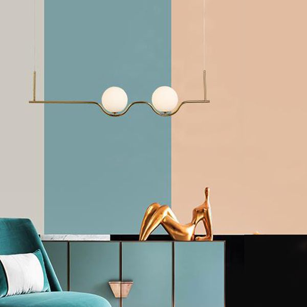 2-Light Golden Ceiling Light Contemporary Kitchen Island Lighting for Foyer