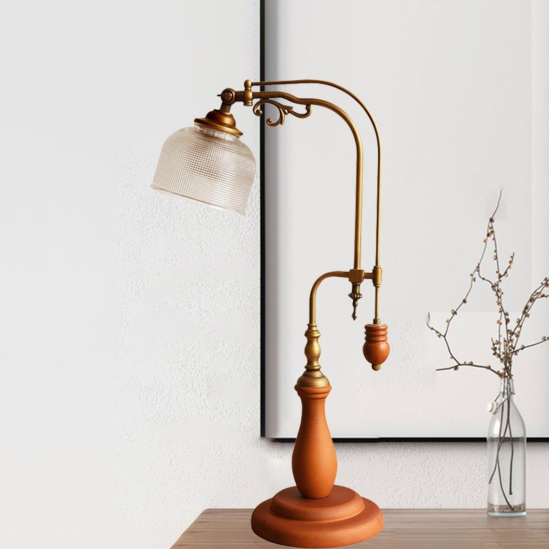 Burvy Metallic Tafellicht Antiek Stijl 1 Bulb Bed Bedide Nachtstand Lamp in Roodbruin/Geelbruin/Wood met cilindrische heldere glazen schaduw