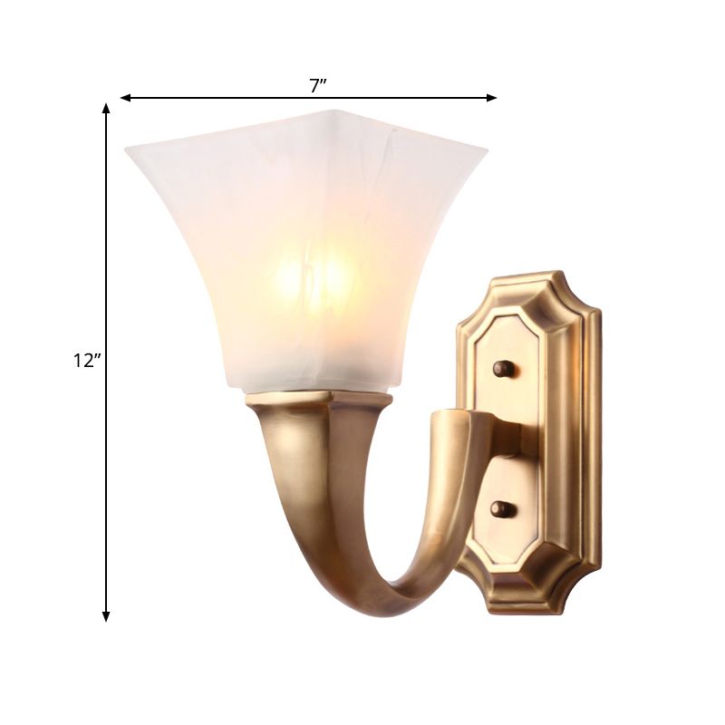 1 Bulb Sconce Light Fixture with Flared Shade Frosted Glass Vintage Style Bedroom Wall Mount Lamp in Gold