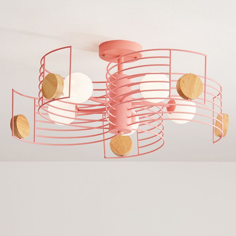 Monte Metallic Spiral Semi Flush Kids Pink/Gold LED cerca de la luz del techo con sombra de vidrio blanco