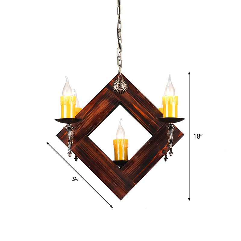 Brown 5/7 Lights Hanging Ceiling Light Industrial Wood Candelabra Chandelier Light Fixture